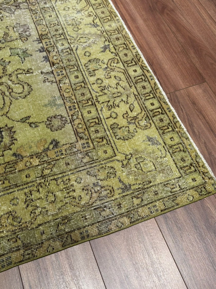 Orijinal Vintage Yeşil Kök Boya Yün El Dokuma Halı 202x305 6.16 Metrekare - 7x10 ft