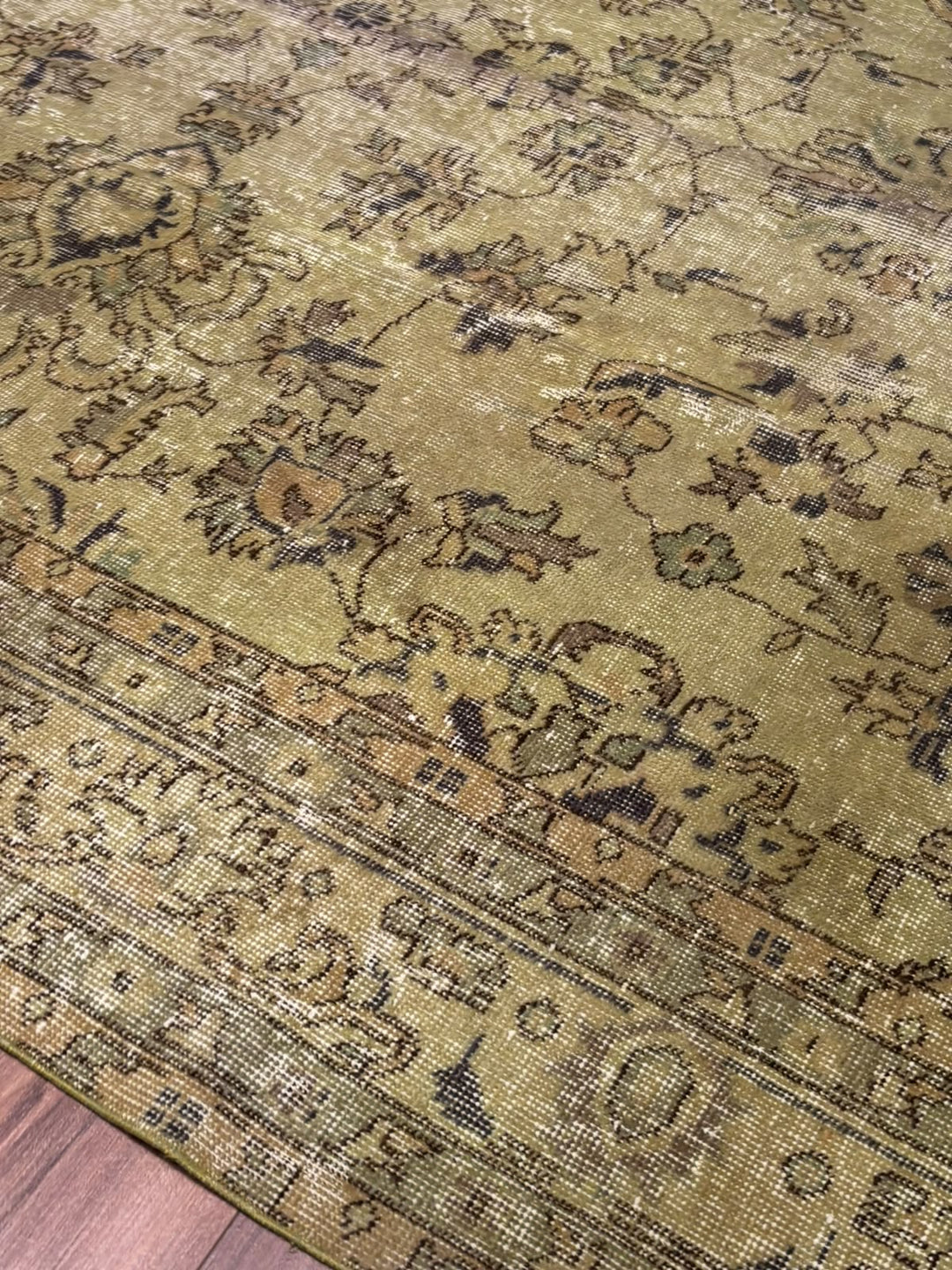 Orijinal Vintage Yeşil Kök Boya Yün El Dokuma Halı 202x305 6.16 Metrekare - 7x10 ft