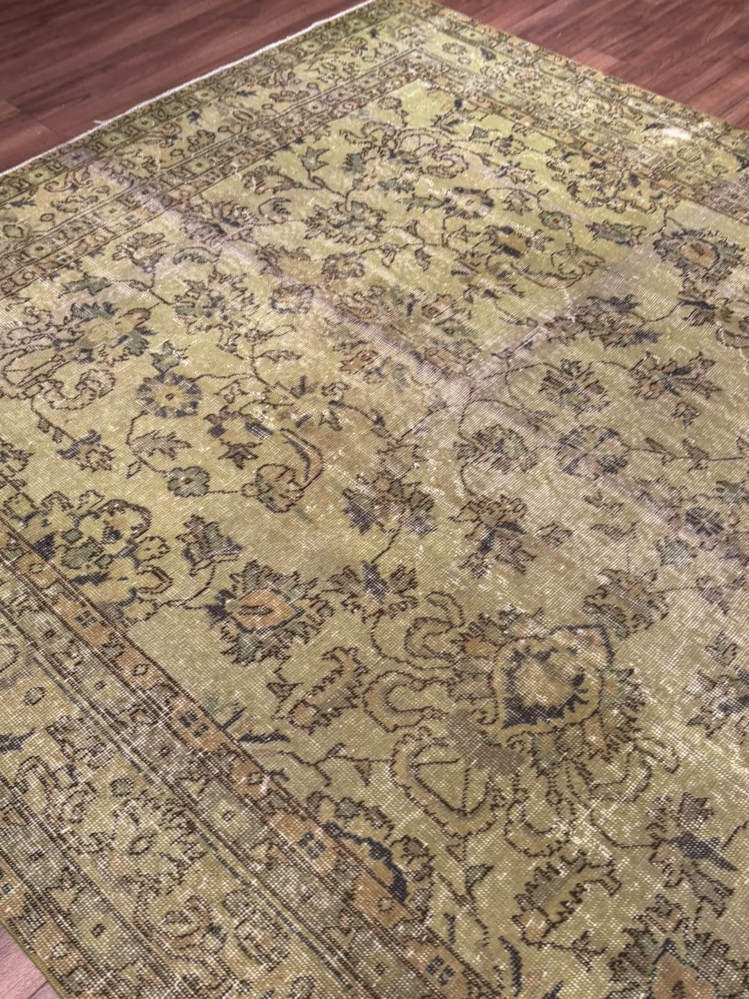 Orijinal Vintage Yeşil Kök Boya Yün El Dokuma Halı 202x305 6.16 Metrekare - 7x10 ft