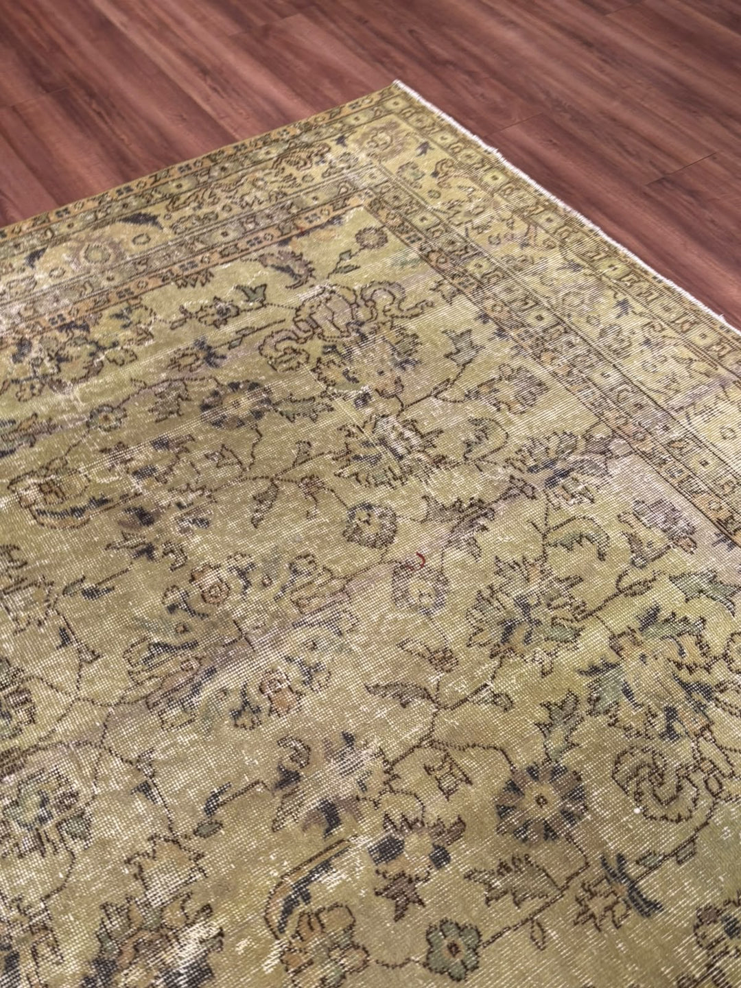 Orijinal Vintage Yeşil Kök Boya Yün El Dokuma Halı 202x305 6.16 Metrekare - 7x10 ft