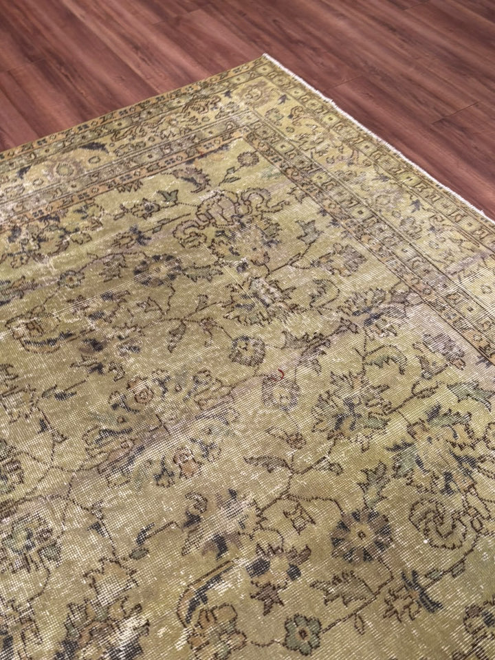 Orijinal Vintage Yeşil Kök Boya Yün El Dokuma Halı 202x305 6.16 Metrekare - 7x10 ft