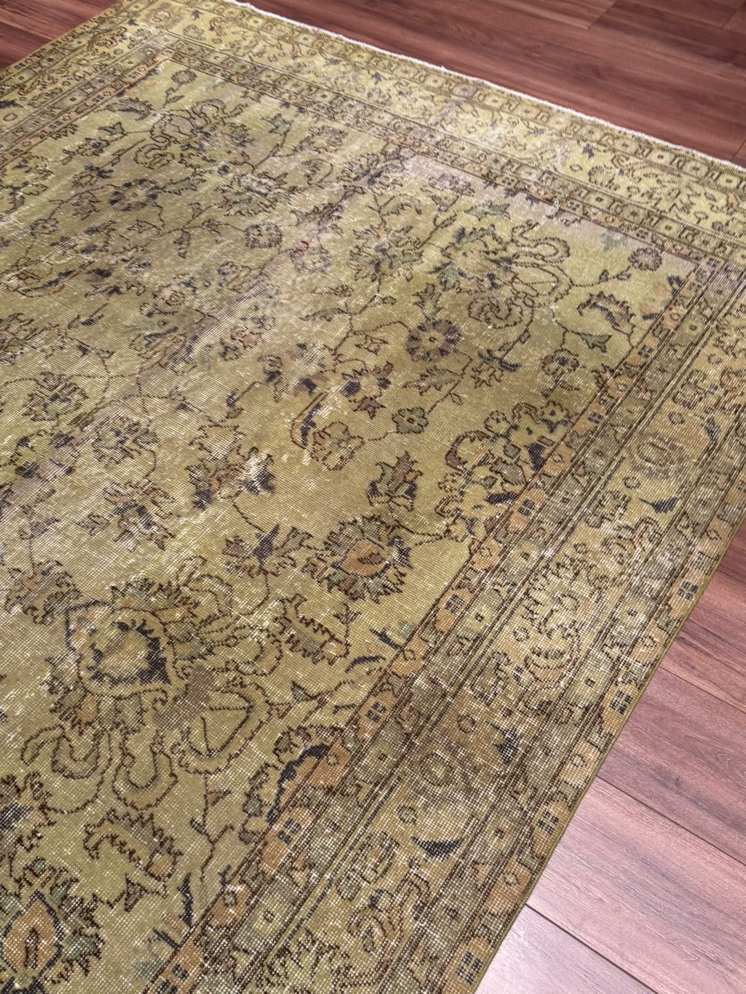 Orijinal Vintage Yeşil Kök Boya Yün El Dokuma Halı 202x305 6.16 Metrekare - 7x10 ft