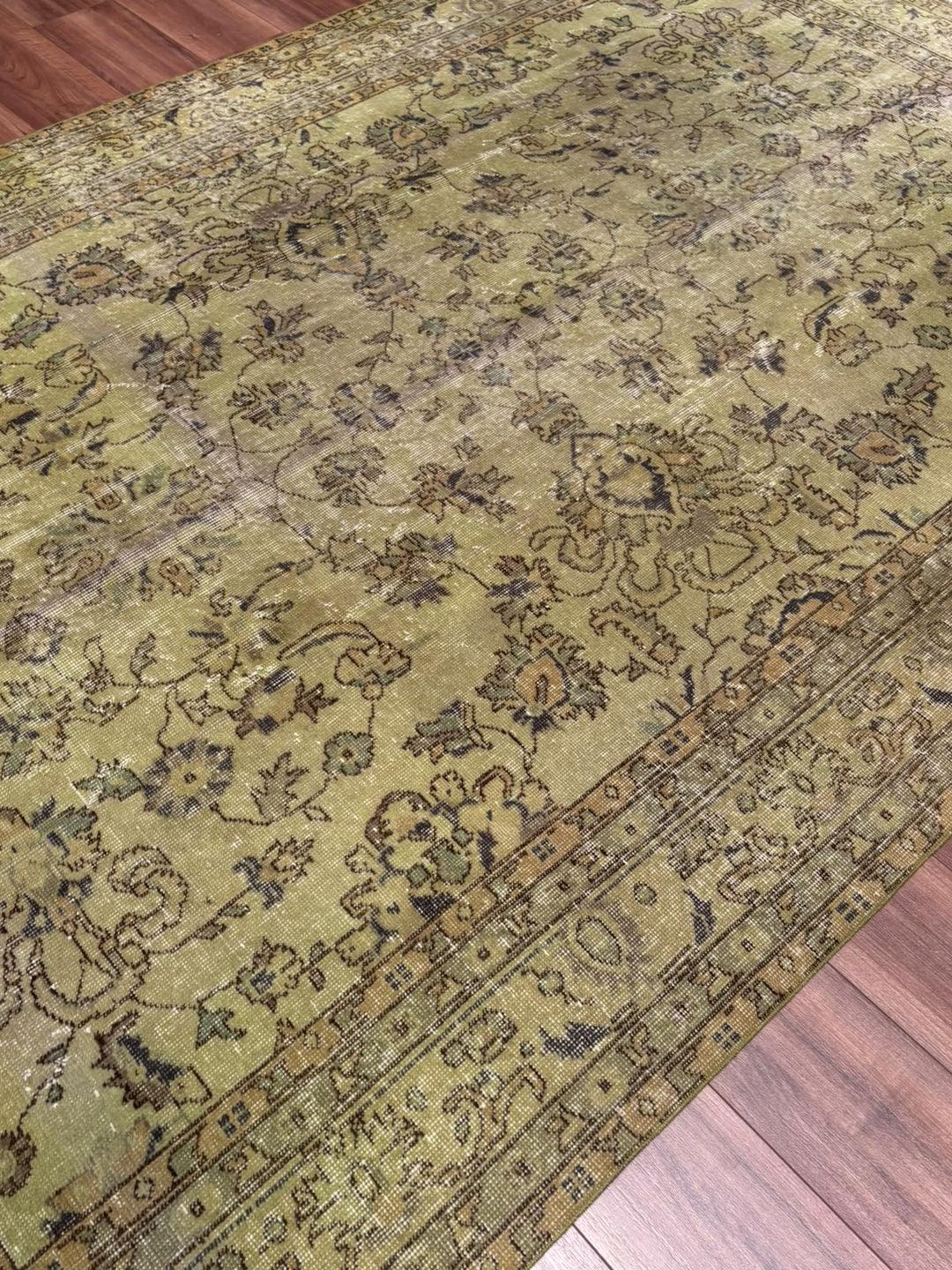 Orijinal Vintage Yeşil Kök Boya Yün El Dokuma Halı 202x305 6.16 Metrekare - 7x10 ft