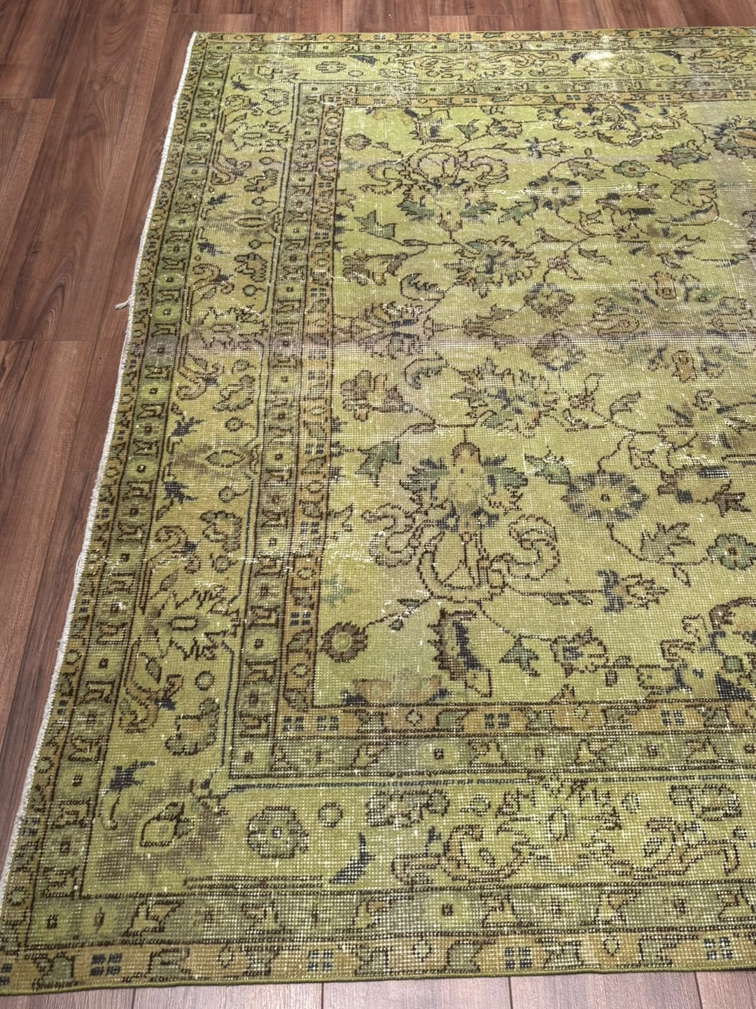 Orijinal Vintage Yeşil Kök Boya Yün El Dokuma Halı 202x305 6.16 Metrekare - 7x10 ft