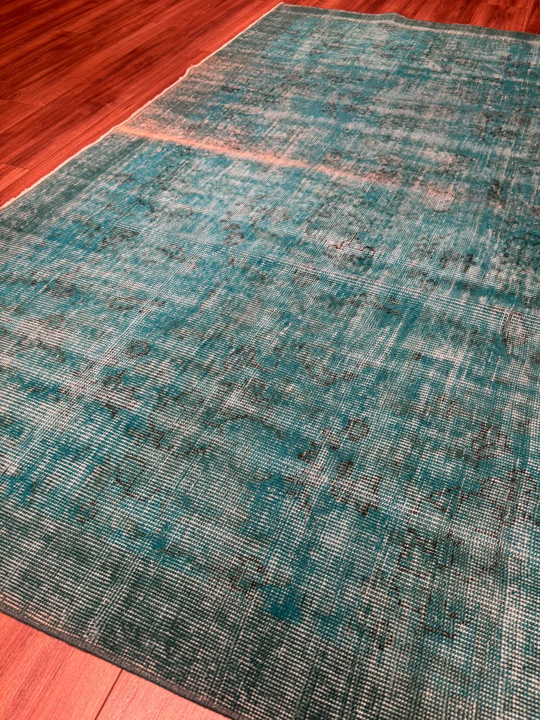 Orijinal Vintage Turkuaz Kök Boya Yün El Dokuma Halı 217x315 6.84 Metrekare - 7x10 ft