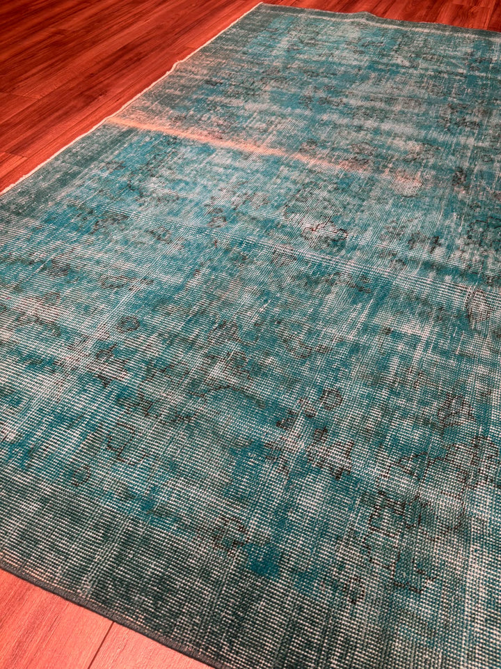 Orijinal Vintage Turkuaz Kök Boya Yün El Dokuma Halı 217x315 6.84 Metrekare - 7x10 ft