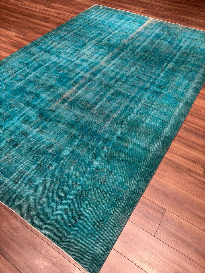 Orijinal Vintage Turkuaz Kök Boya Yün El Dokuma Halı 217x315 6.84 Metrekare - 7x10 ft