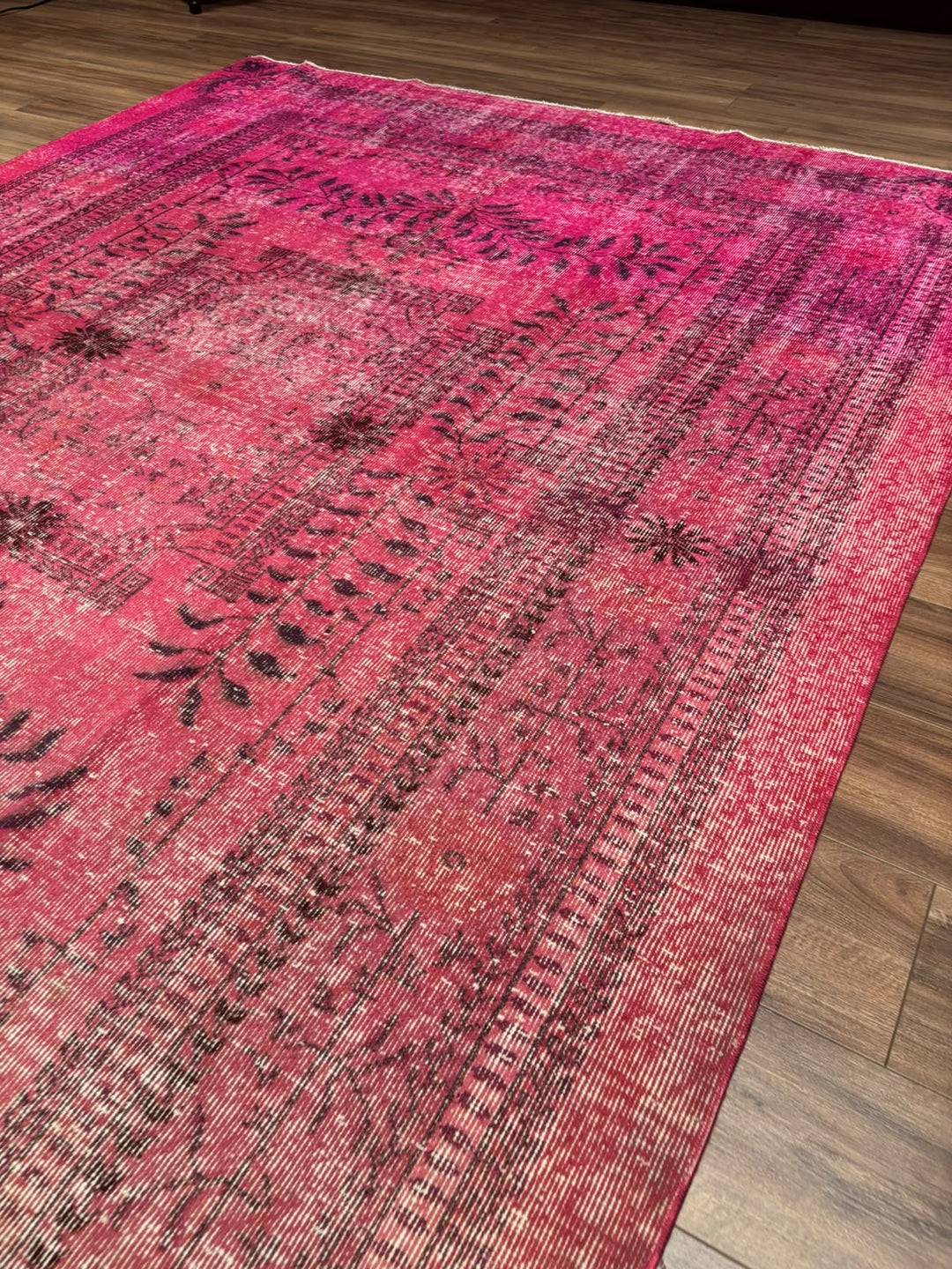 Orijinal Vintage Fuşya Kök Boya Yün El Dokuma Halı 217x290 6.29 Metrekare - 7x10 ft