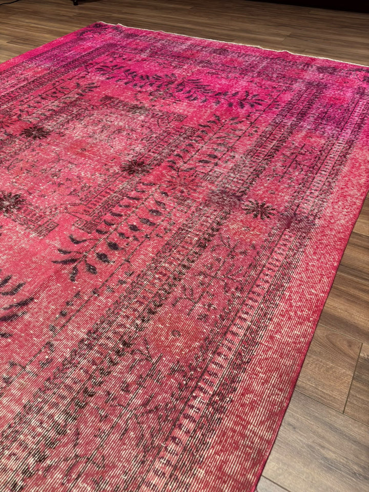 Orijinal Vintage Fuşya Kök Boya Yün El Dokuma Halı 217x290 6.29 Metrekare - 7x10 ft