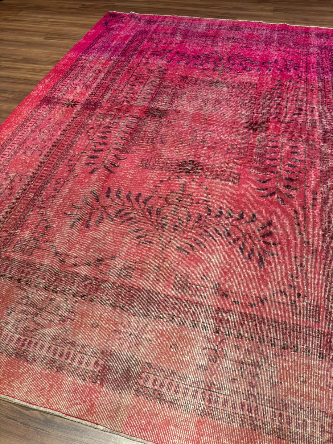 Orijinal Vintage Fuşya Kök Boya Yün El Dokuma Halı 217x290 6.29 Metrekare - 7x10 ft