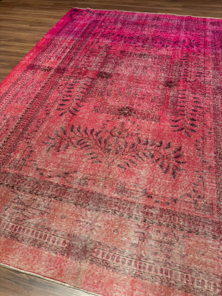 Orijinal Vintage Fuşya Kök Boya Yün El Dokuma Halı 217x290 6.29 Metrekare - 7x10 ft