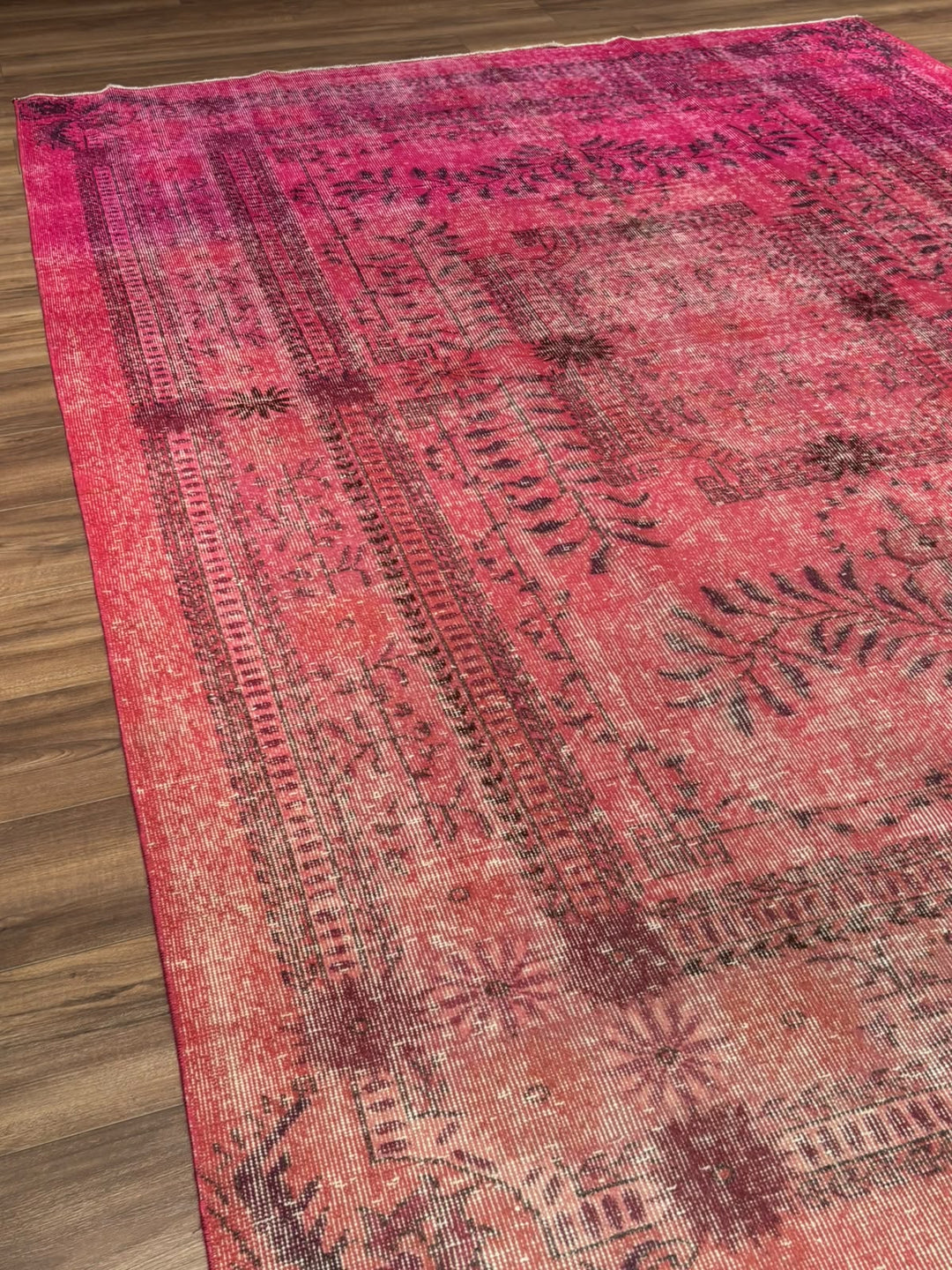 Orijinal Vintage Fuşya Kök Boya Yün El Dokuma Halı 217x290 6.29 Metrekare - 7x10 ft