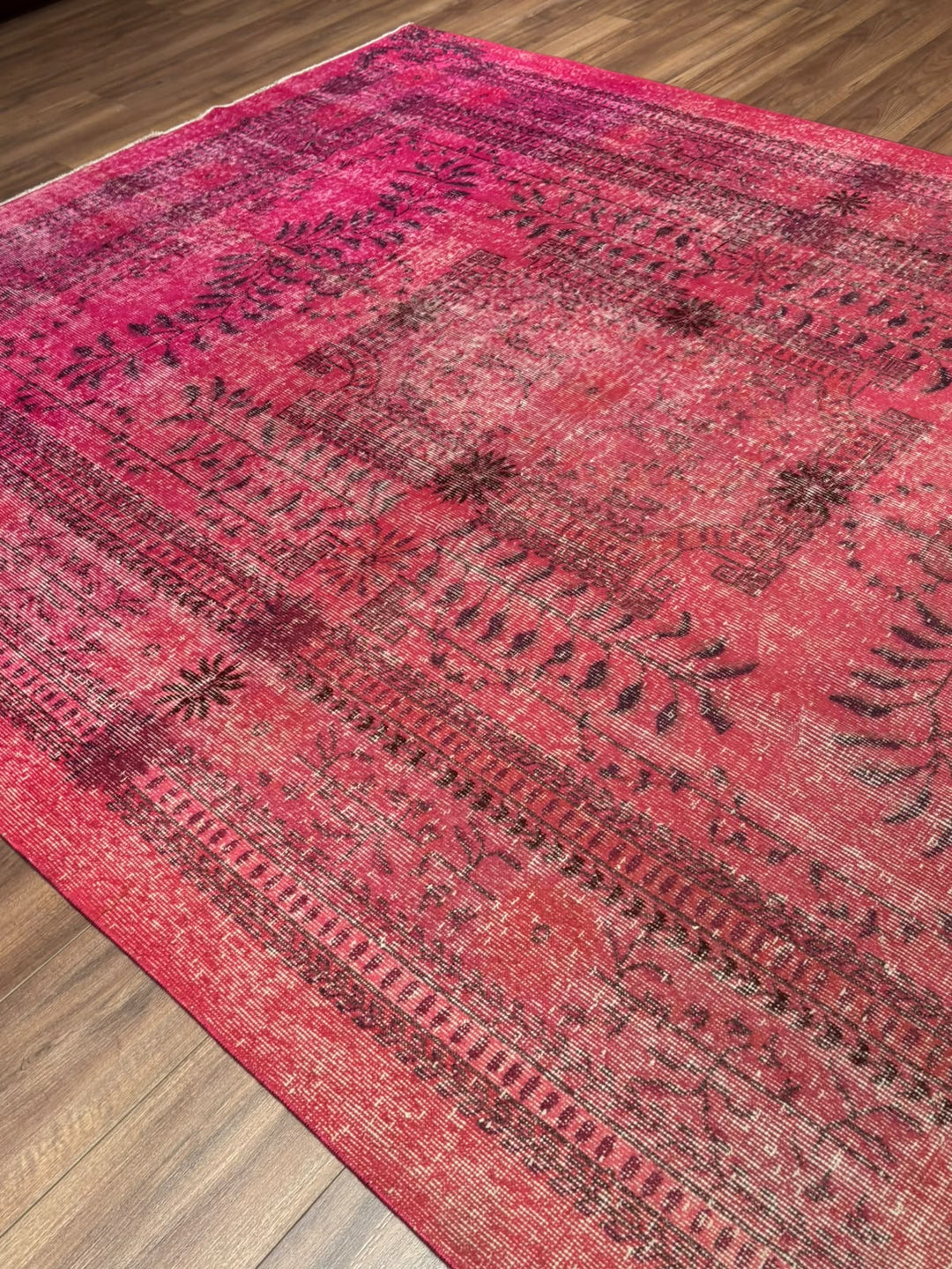 Orijinal Vintage Fuşya Kök Boya Yün El Dokuma Halı 217x290 6.29 Metrekare - 7x10 ft