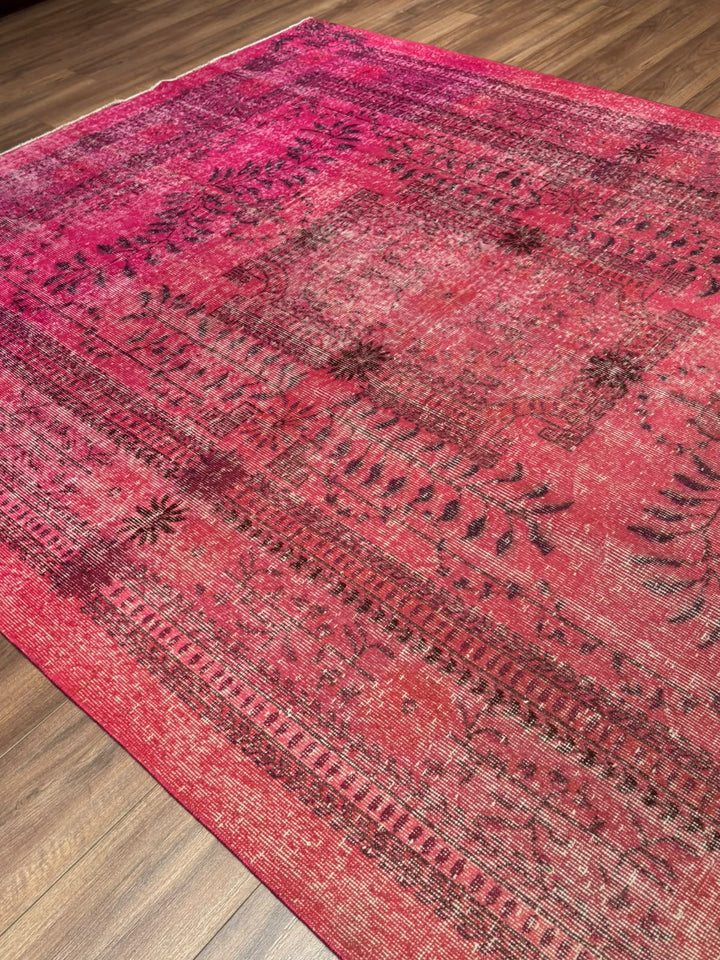 Orijinal Vintage Fuşya Kök Boya Yün El Dokuma Halı 217x290 6.29 Metrekare - 7x10 ft