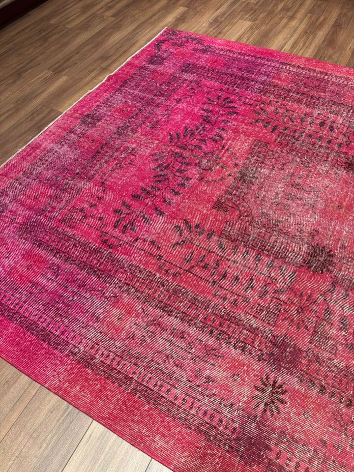 Orijinal Vintage Fuşya Kök Boya Yün El Dokuma Halı 217x290 6.29 Metrekare - 7x10 ft