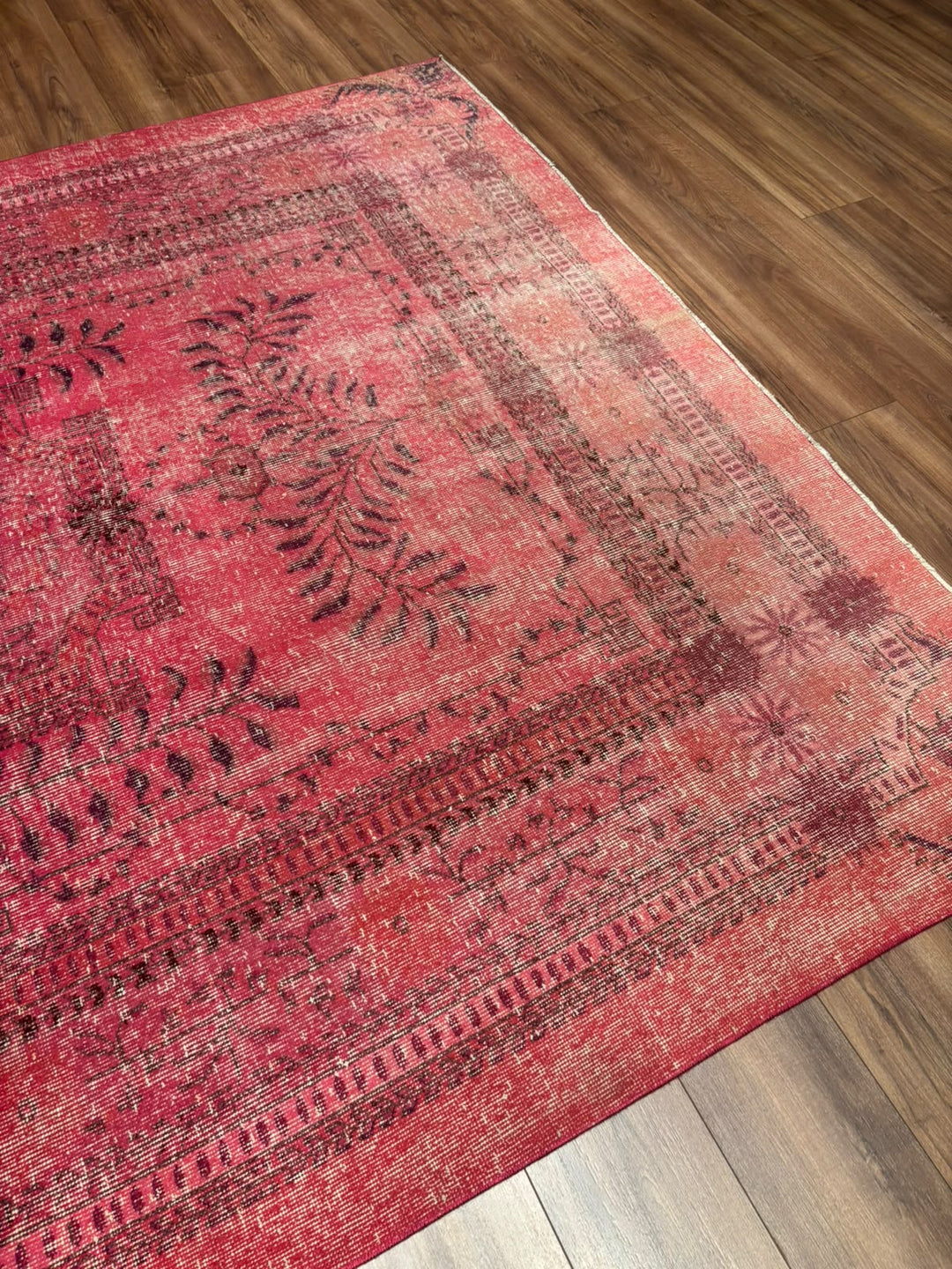 Orijinal Vintage Fuşya Kök Boya Yün El Dokuma Halı 217x290 6.29 Metrekare - 7x10 ft