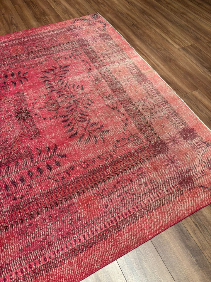 Orijinal Vintage Fuşya Kök Boya Yün El Dokuma Halı 217x290 6.29 Metrekare - 7x10 ft