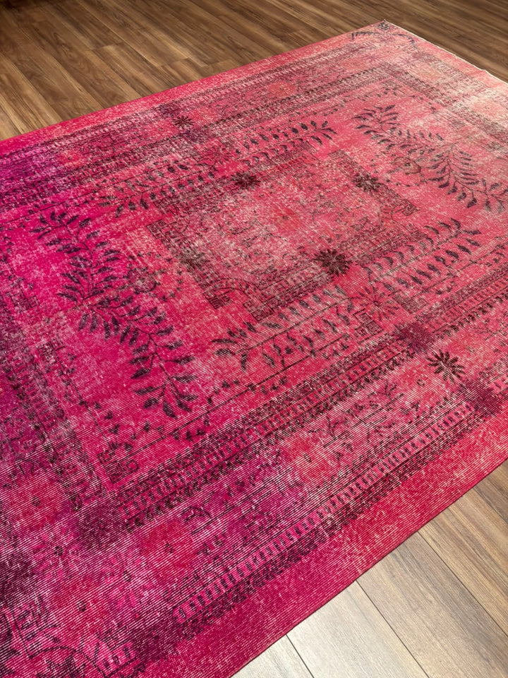 Orijinal Vintage Fuşya Kök Boya Yün El Dokuma Halı 217x290 6.29 Metrekare - 7x10 ft