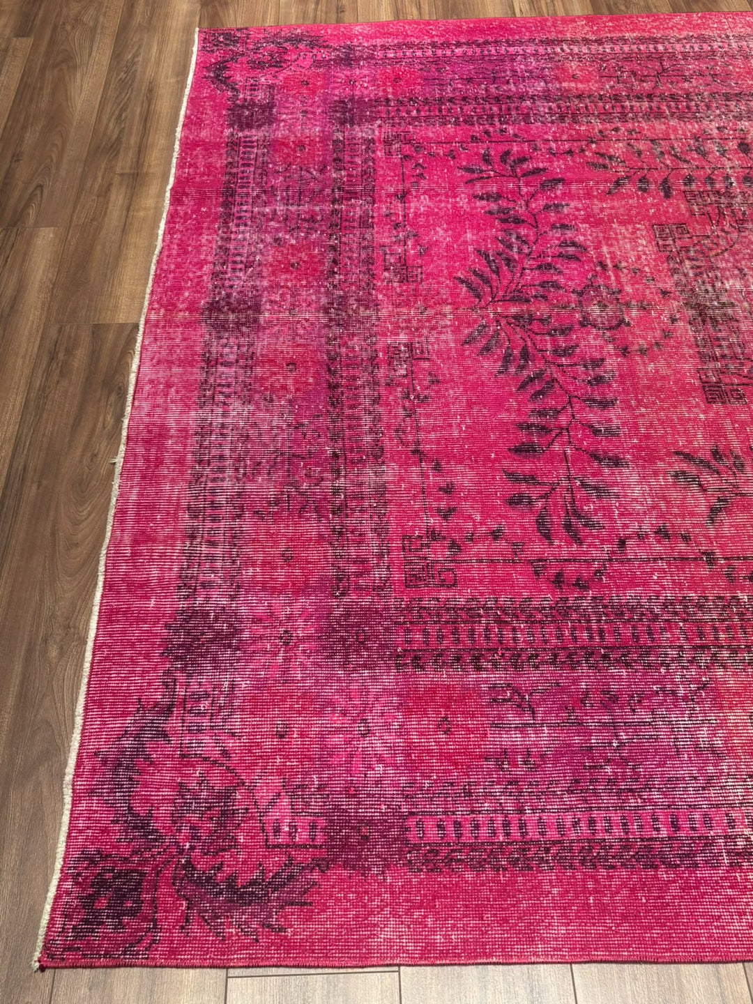 Orijinal Vintage Fuşya Kök Boya Yün El Dokuma Halı 217x290 6.29 Metrekare - 7x10 ft