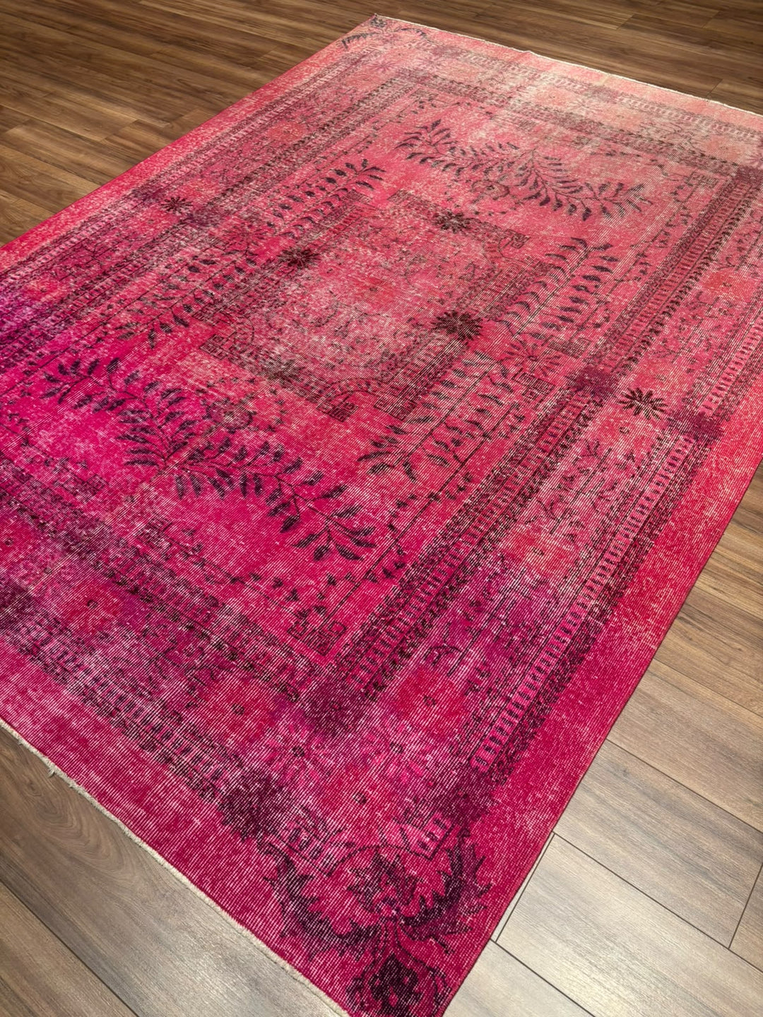 Orijinal Vintage Fuşya Kök Boya Yün El Dokuma Halı 217x290 6.29 Metrekare - 7x10 ft