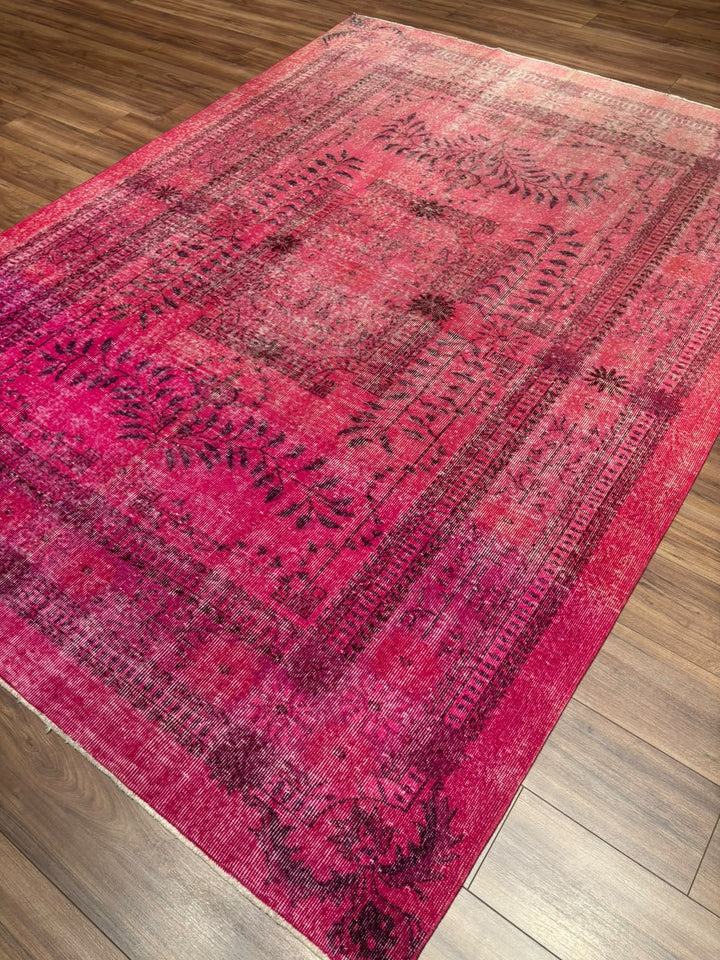 Orijinal Vintage Fuşya Kök Boya Yün El Dokuma Halı 217x290 6.29 Metrekare - 7x10 ft
