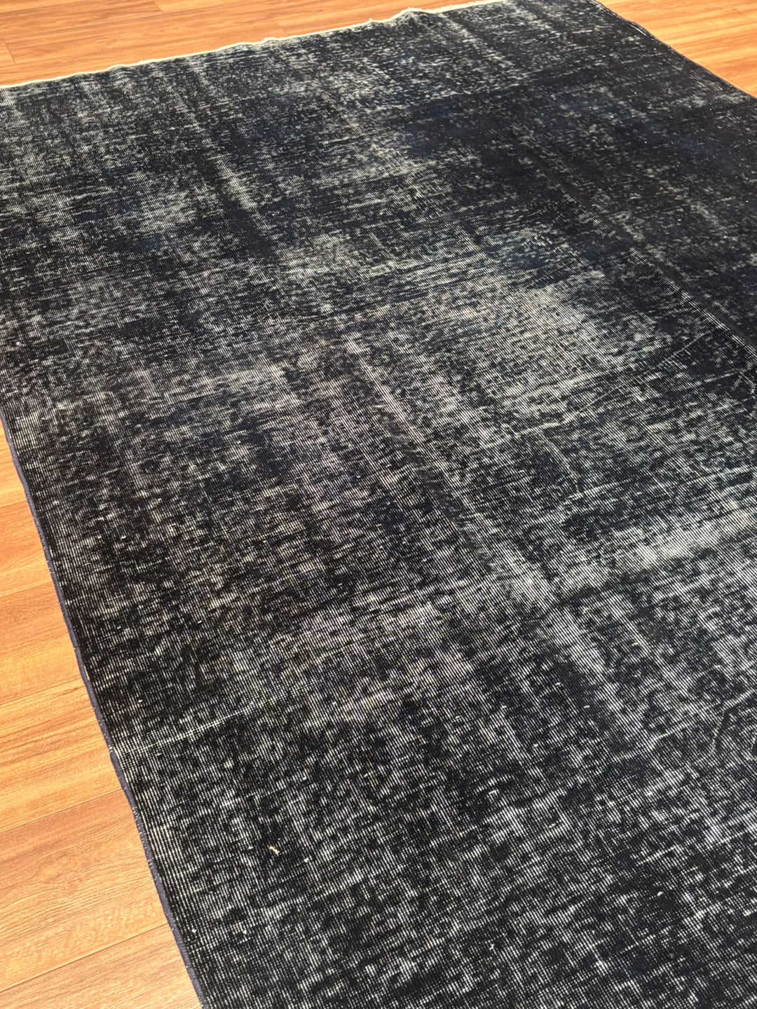 Orijinal Vintage Siyah Kök Boya Yün El Dokuma Halı 202x282 5.70 Metrekare - 7x10 ft