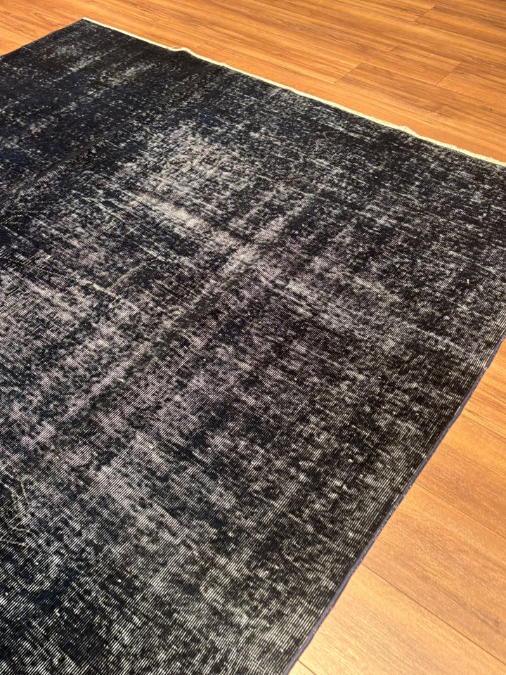 Orijinal Vintage Siyah Kök Boya Yün El Dokuma Halı 202x282 5.70 Metrekare - 7x10 ft