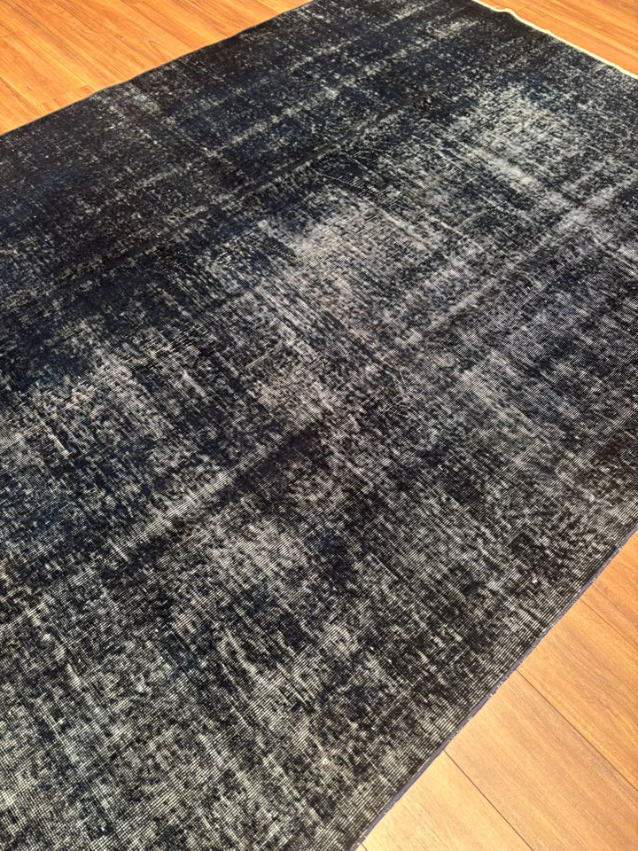 Orijinal Vintage Siyah Kök Boya Yün El Dokuma Halı 202x282 5.70 Metrekare - 7x10 ft
