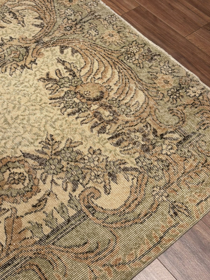 Orijinal Vintage Bej Kök Boya Yün El Dokuma Halı 196x302 5.92 Metrekare - 7x10 ft