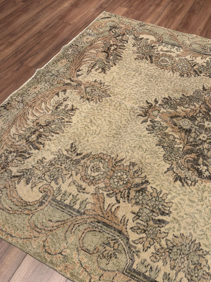 Orijinal Vintage Bej Kök Boya Yün El Dokuma Halı 196x302 5.92 Metrekare - 7x10 ft