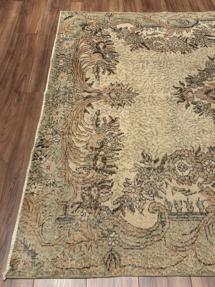 Orijinal Vintage Bej Kök Boya Yün El Dokuma Halı 196x302 5.92 Metrekare - 7x10 ft