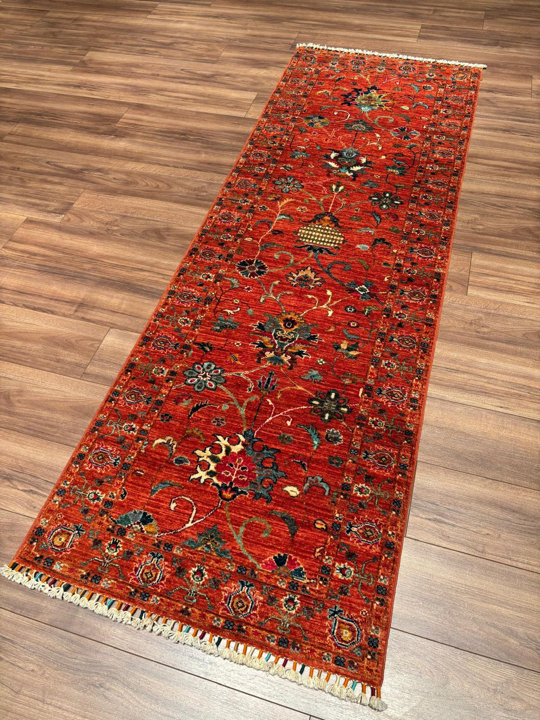 Sultani Binbirgece Yolluk Orijinal El Dokuması Turuncu Kök Boya Yün Halı 0.81x243 1.97 Metrekare - 3x8 ft