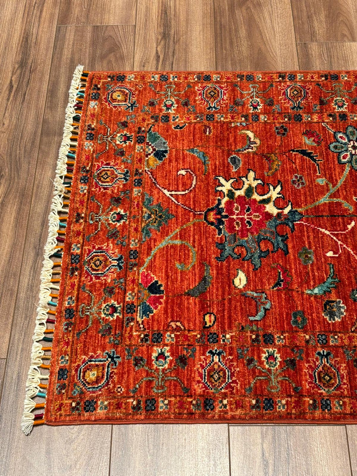 Sultani Binbirgece Yolluk Orijinal El Dokuması Turuncu Kök Boya Yün Halı 0.81x243 1.97 Metrekare - 3x8 ft