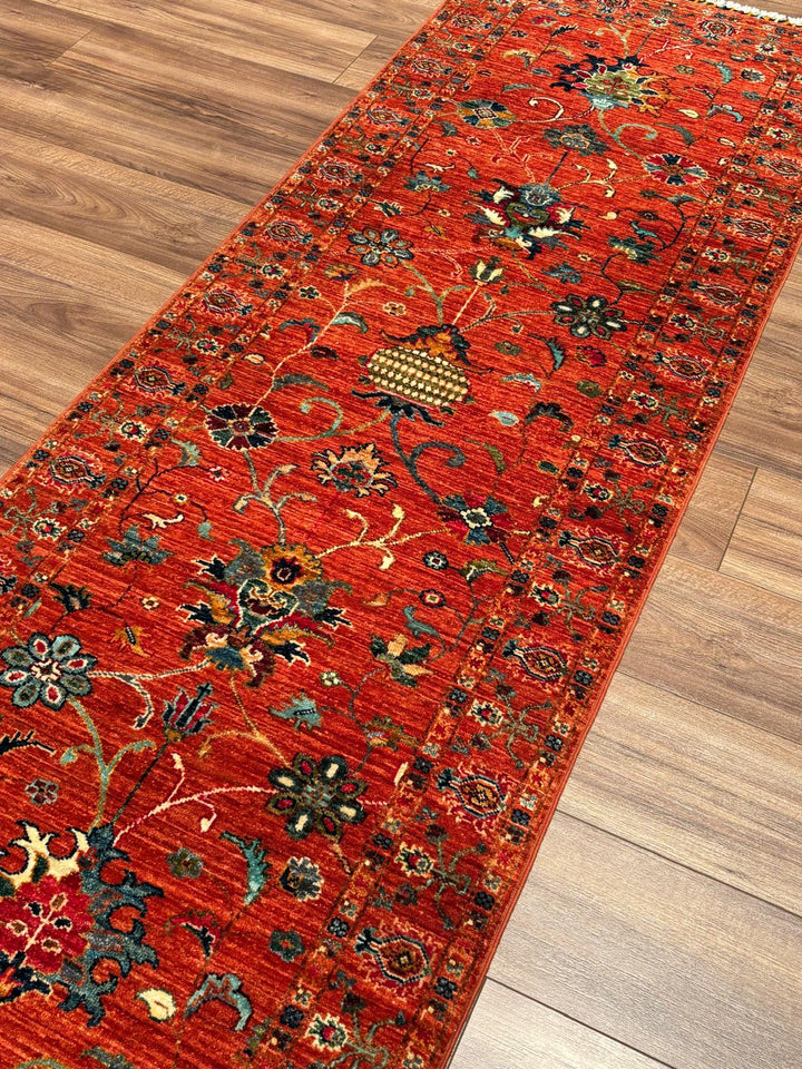 Sultani Binbirgece Yolluk Orijinal El Dokuması Turuncu Kök Boya Yün Halı 0.81x243 1.97 Metrekare - 3x8 ft