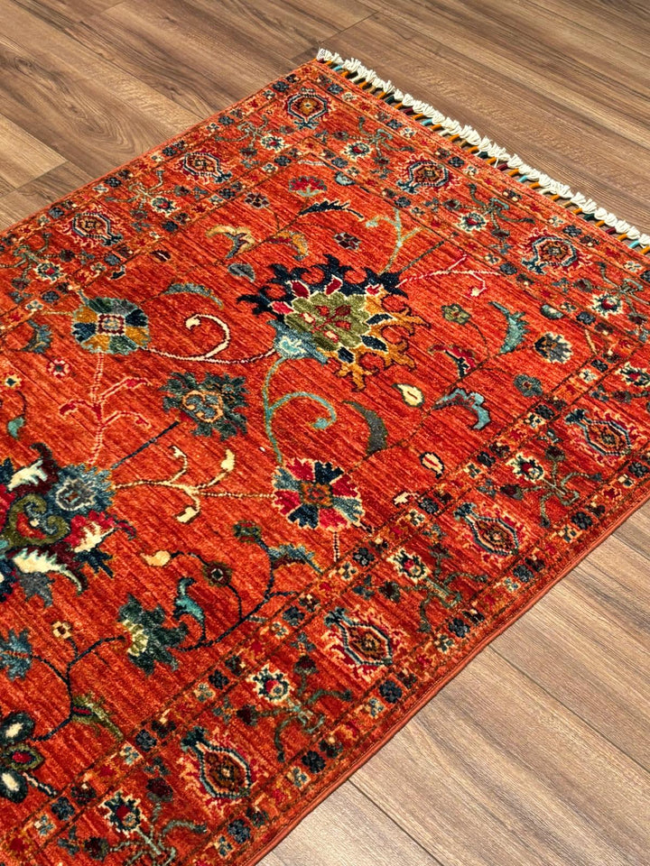 Sultani Binbirgece Yolluk Orijinal El Dokuması Turuncu Kök Boya Yün Halı 0.81x243 1.97 Metrekare - 3x8 ft