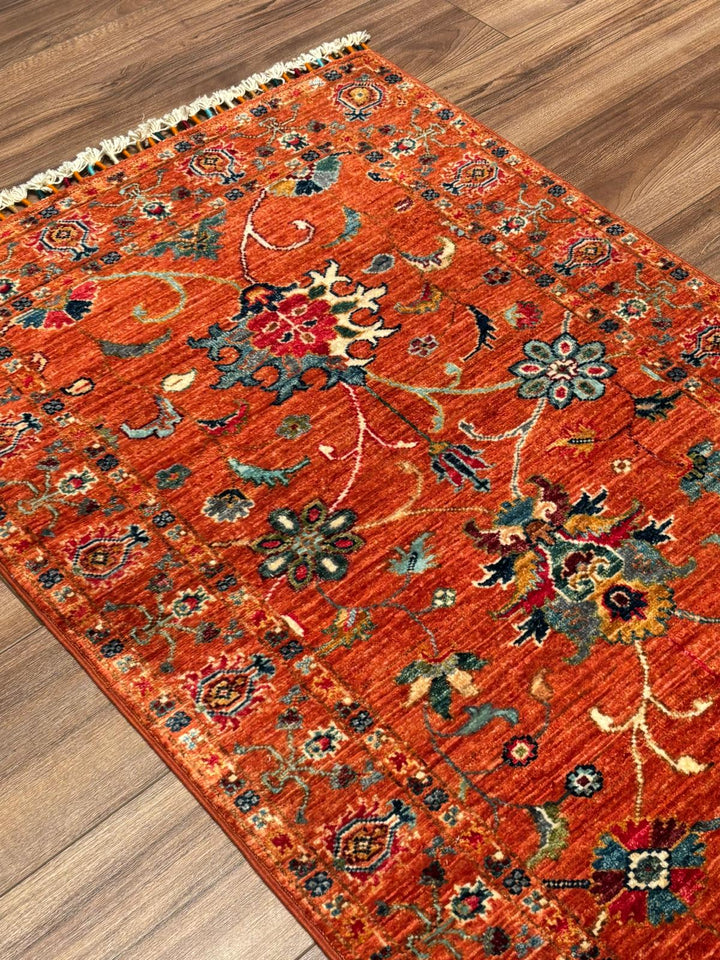 Sultani Binbirgece Yolluk Orijinal El Dokuması Turuncu Kök Boya Yün Halı 0.81x243 1.97 Metrekare - 3x8 ft