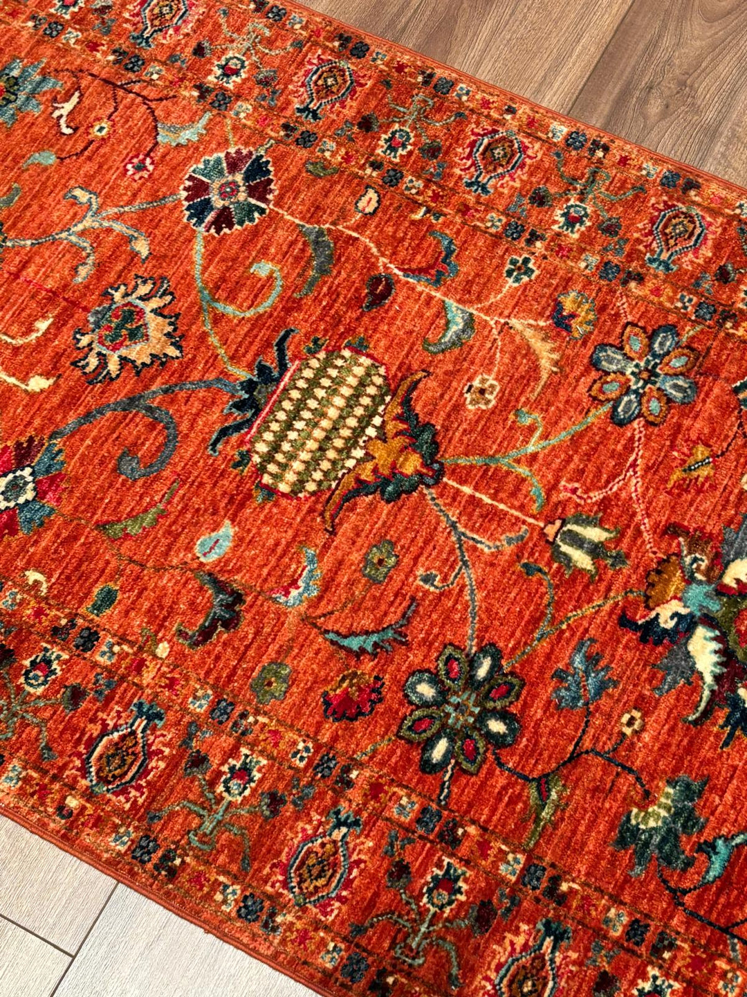 Sultani Binbirgece Yolluk Orijinal El Dokuması Turuncu Kök Boya Yün Halı 0.81x243 1.97 Metrekare - 3x8 ft