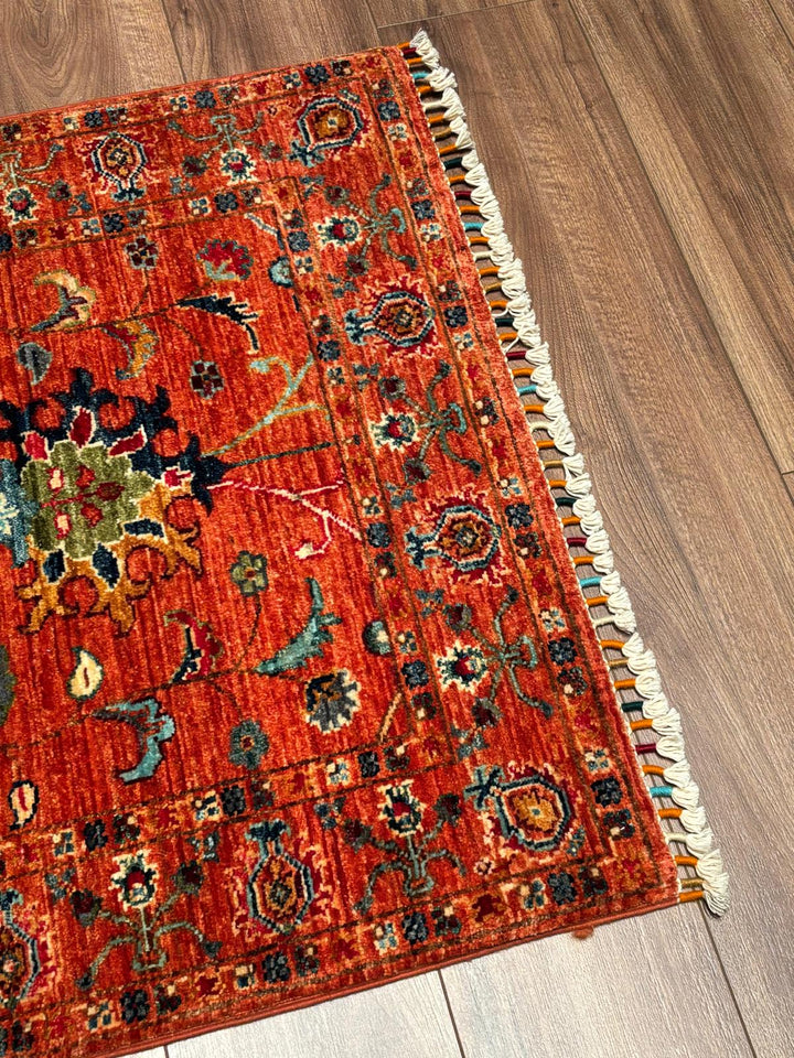 Sultani Binbirgece Yolluk Orijinal El Dokuması Turuncu Kök Boya Yün Halı 0.81x243 1.97 Metrekare - 3x8 ft