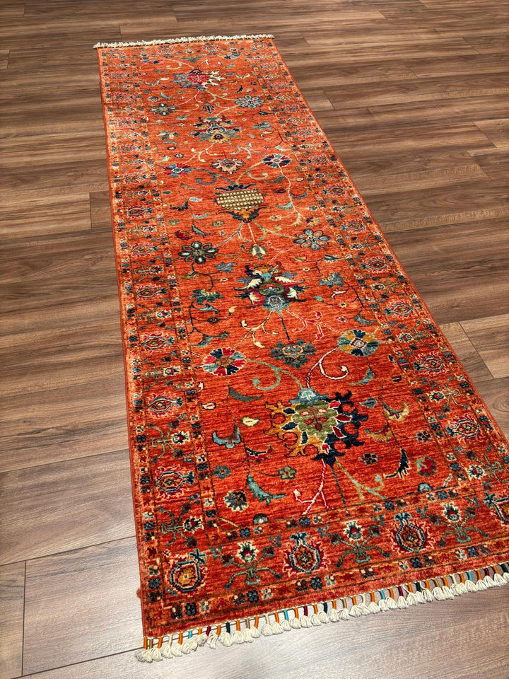 Sultani Binbirgece Yolluk Orijinal El Dokuması Turuncu Kök Boya Yün Halı 0.81x243 1.97 Metrekare - 3x8 ft