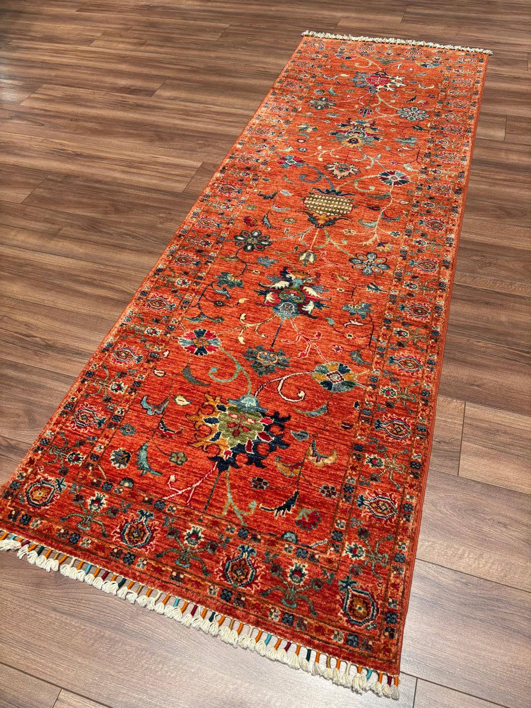 Sultani Binbirgece Yolluk Orijinal El Dokuması Turuncu Kök Boya Yün Halı 0.81x243 1.97 Metrekare - 3x8 ft