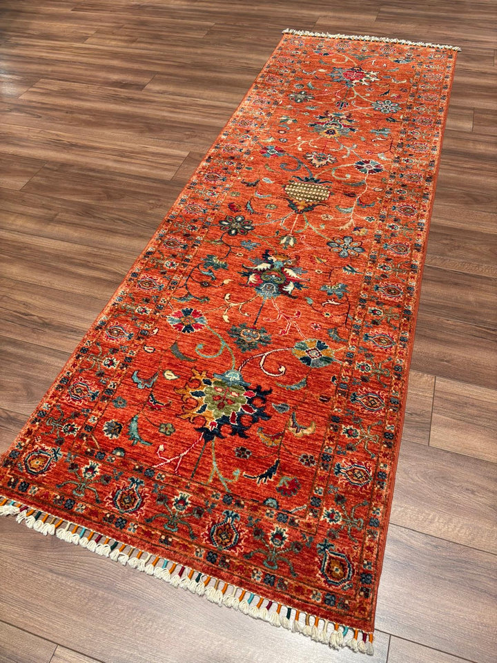 Sultani Binbirgece Yolluk Orijinal El Dokuması Turuncu Kök Boya Yün Halı 0.81x243 1.97 Metrekare - 3x8 ft