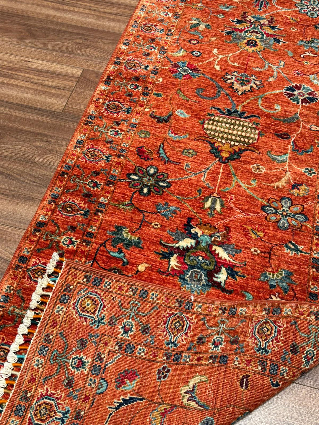Sultani Binbirgece Yolluk Orijinal El Dokuması Turuncu Kök Boya Yün Halı 0.81x243 1.97 Metrekare - 3x8 ft
