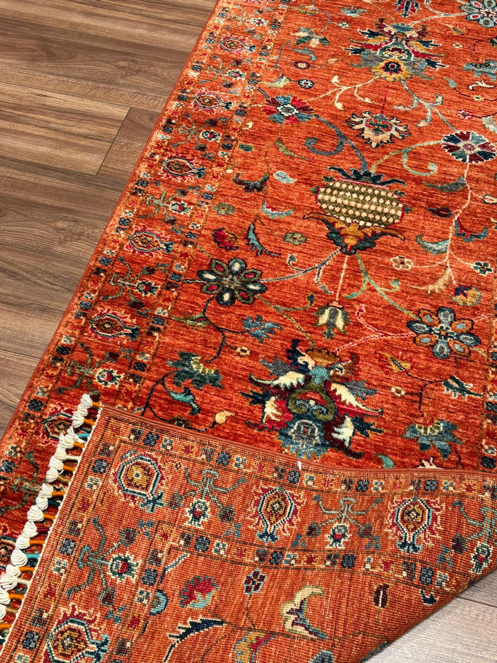 Sultani Binbirgece Yolluk Orijinal El Dokuması Turuncu Kök Boya Yün Halı 0.81x243 1.97 Metrekare - 3x8 ft