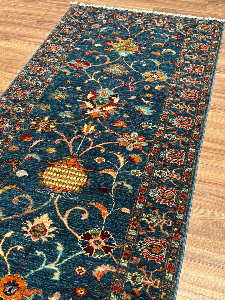 Sultani Binbirgece Yolluk Orijinal El Dokuması Lacivert Kök Boya Yün Halı 0.83x255 2.12 Metrekare - 3x8 ft