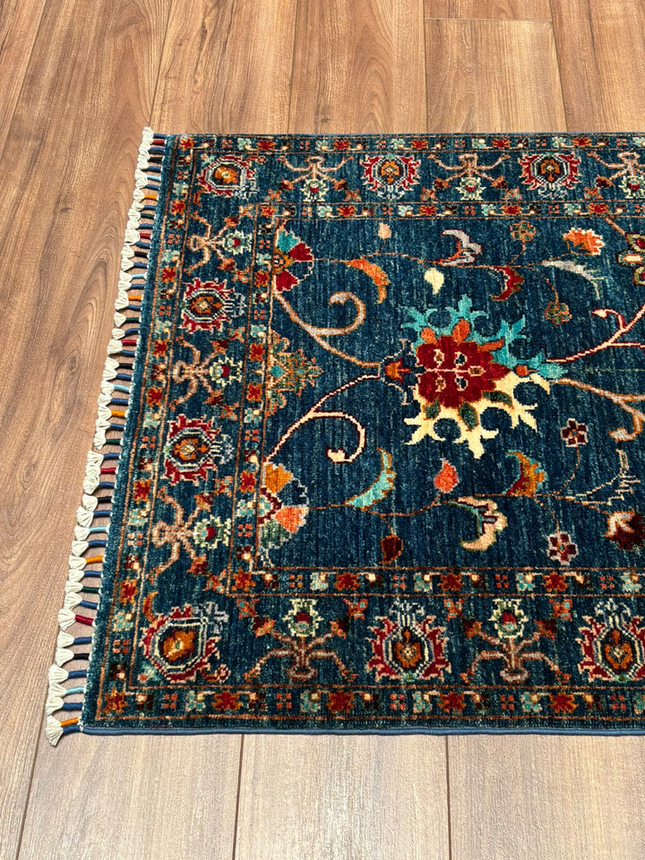 Sultani Binbirgece Yolluk Orijinal El Dokuması Lacivert Kök Boya Yün Halı 0.83x255 2.12 Metrekare - 3x8 ft