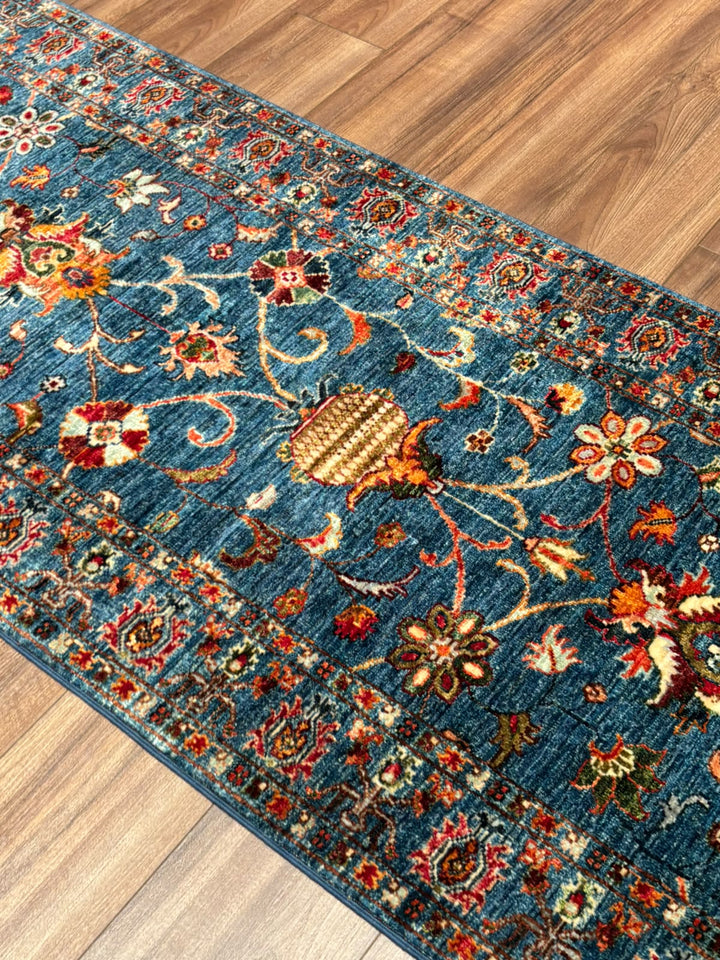 Sultani Binbirgece Yolluk Orijinal El Dokuması Lacivert Kök Boya Yün Halı 0.83x259 2.15 Metrekare - 3x8 ft