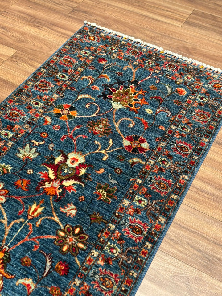 Sultani Binbirgece Yolluk Orijinal El Dokuması Lacivert Kök Boya Yün Halı 0.83x259 2.15 Metrekare - 3x8 ft