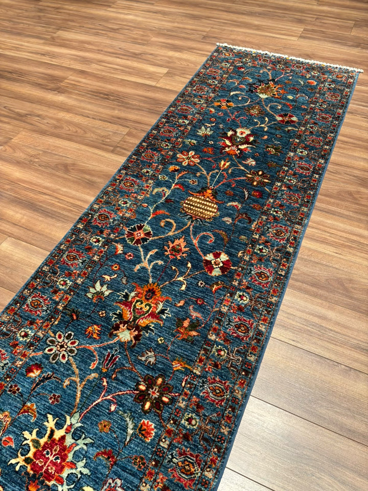 Sultani Binbirgece Yolluk Orijinal El Dokuması Lacivert Kök Boya Yün Halı 0.83x259 2.15 Metrekare - 3x8 ft