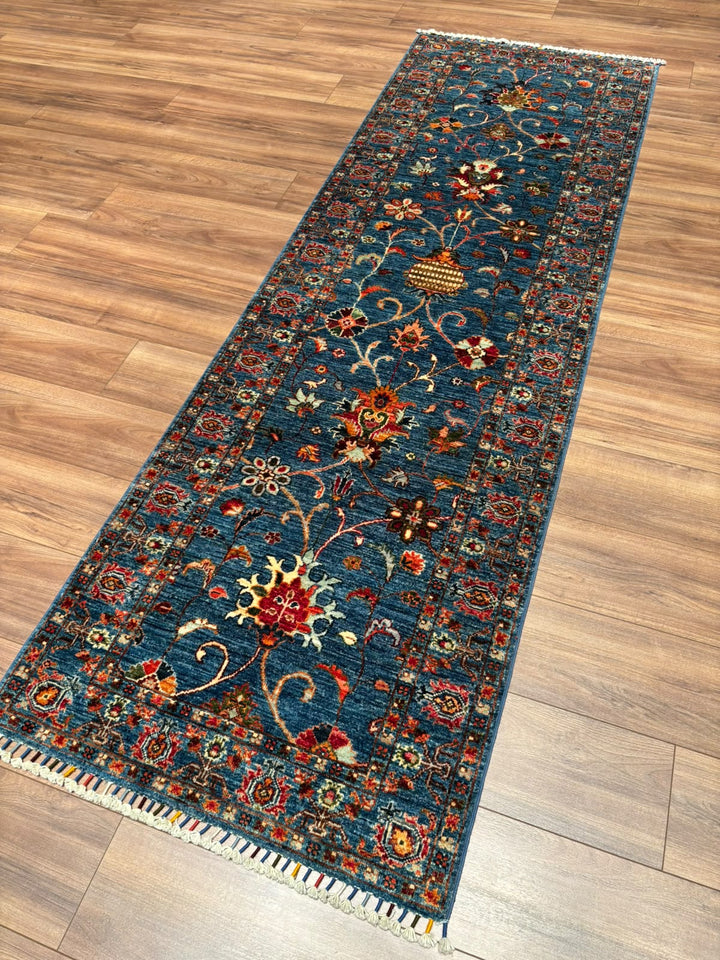 Sultani Binbirgece Yolluk Orijinal El Dokuması Lacivert Kök Boya Yün Halı 0.83x259 2.15 Metrekare - 3x8 ft