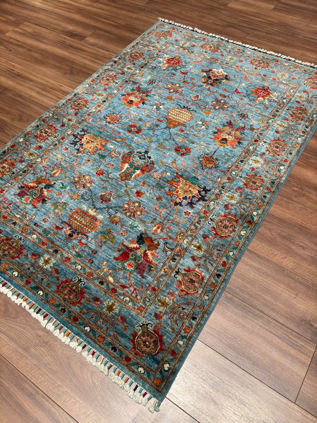 Sultani Binbirgece Orijinal El Dokuması Mavi Kök Boya Yün Halı 120x180 2.16 Metrekare - 4x6 ft